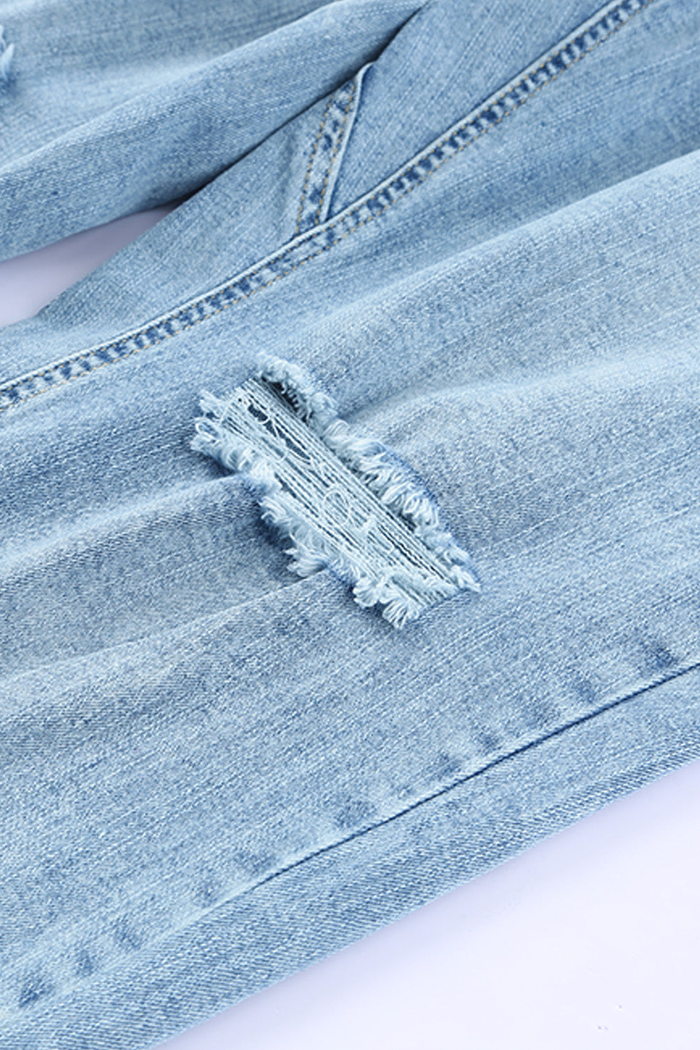 Sky Blue Gather Round Distressed Pocketed Denim Jogger