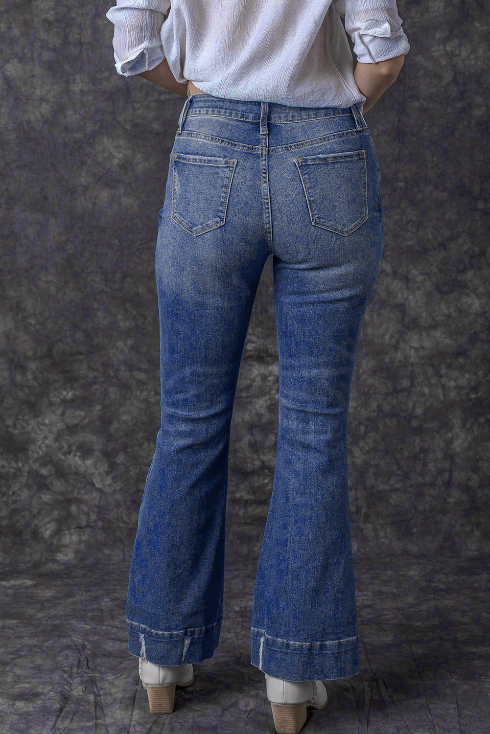 Sky Blue Slight Distressed Medium Wash Flare Jeans