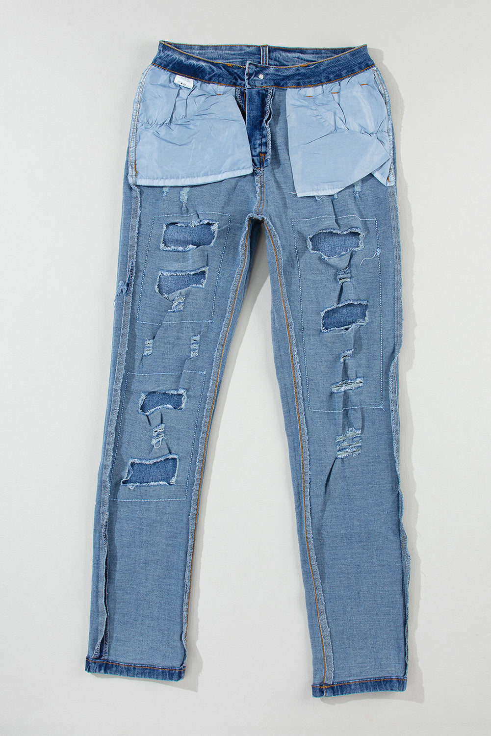 Buttoned Pockets Distressed Jeans