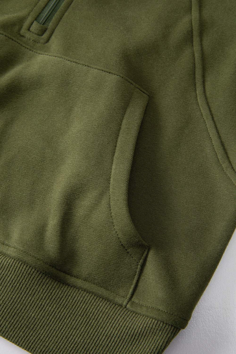 Green Zip Up Stand Collar Ribbed Thumbhole Sleeve Sweatshirt