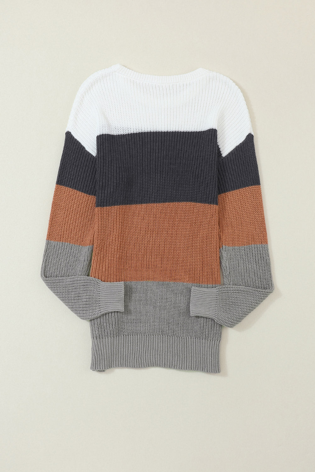 Chestnut Color Block Knitted O-neck Pullover Sweater