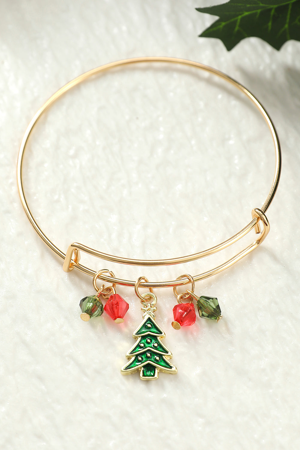 Green Christmas Tree Cane Beading Pendant Bracelet