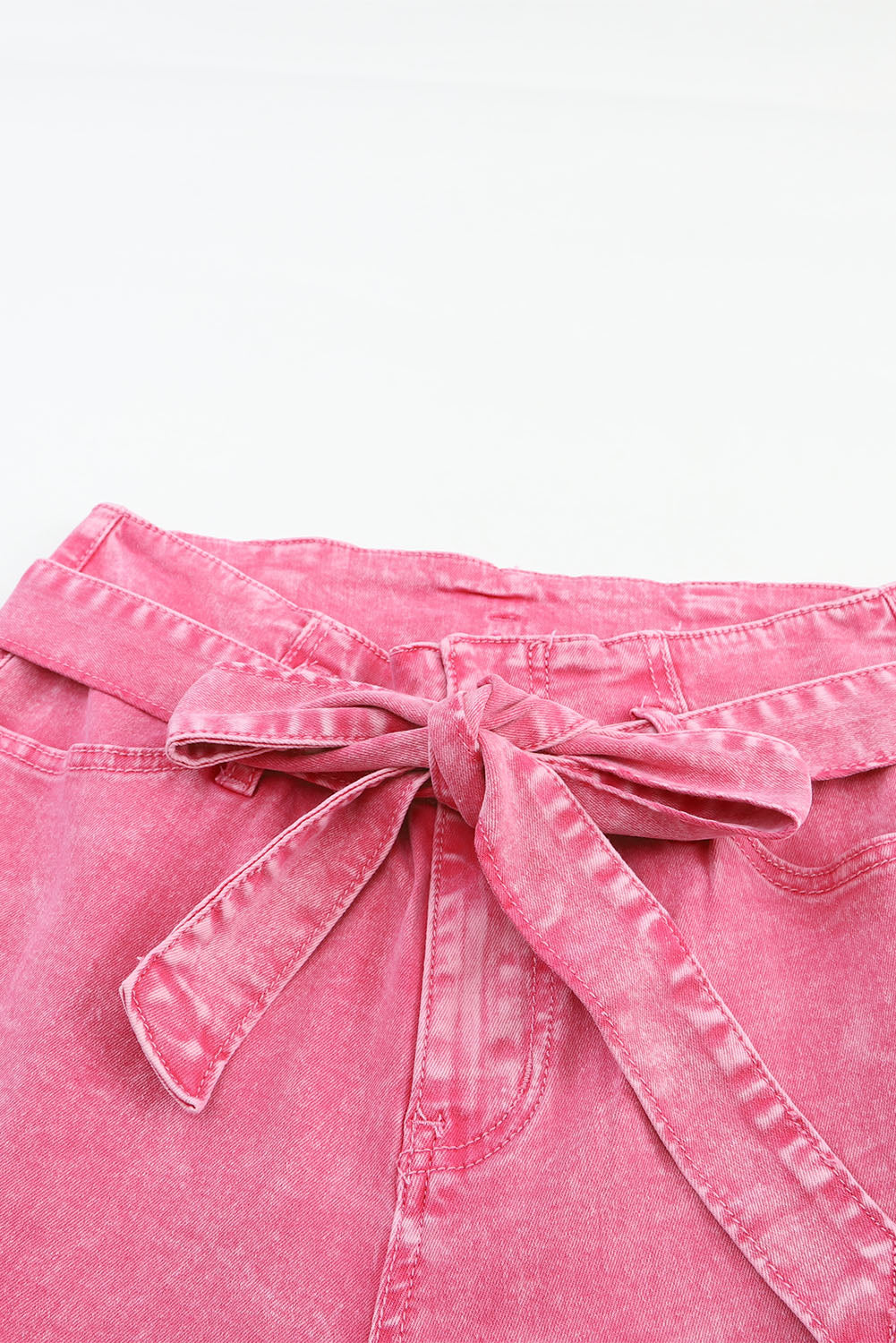 Pink Flare Leg High Waist Front Knot Casual Jeans