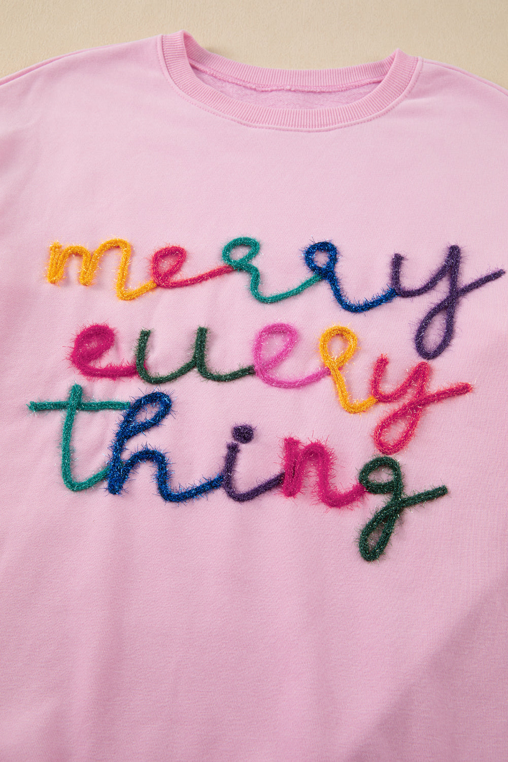 Peach Blossom Merry Every Thing Glitter Slogan Sweatshirt