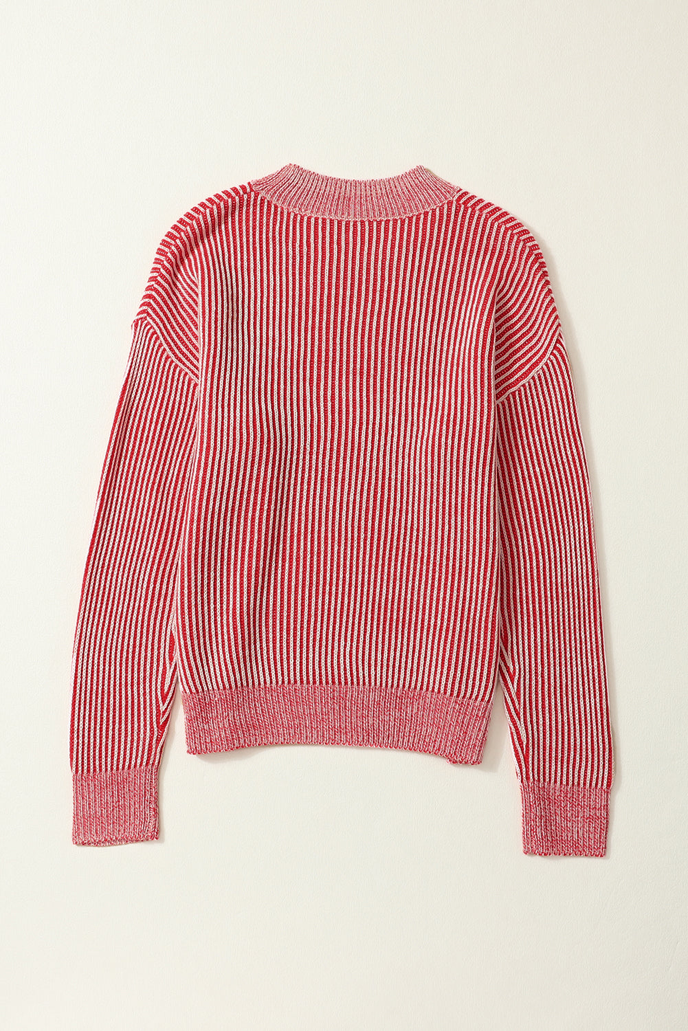 Striped Print Ribbed Trim Round Neck Sweater