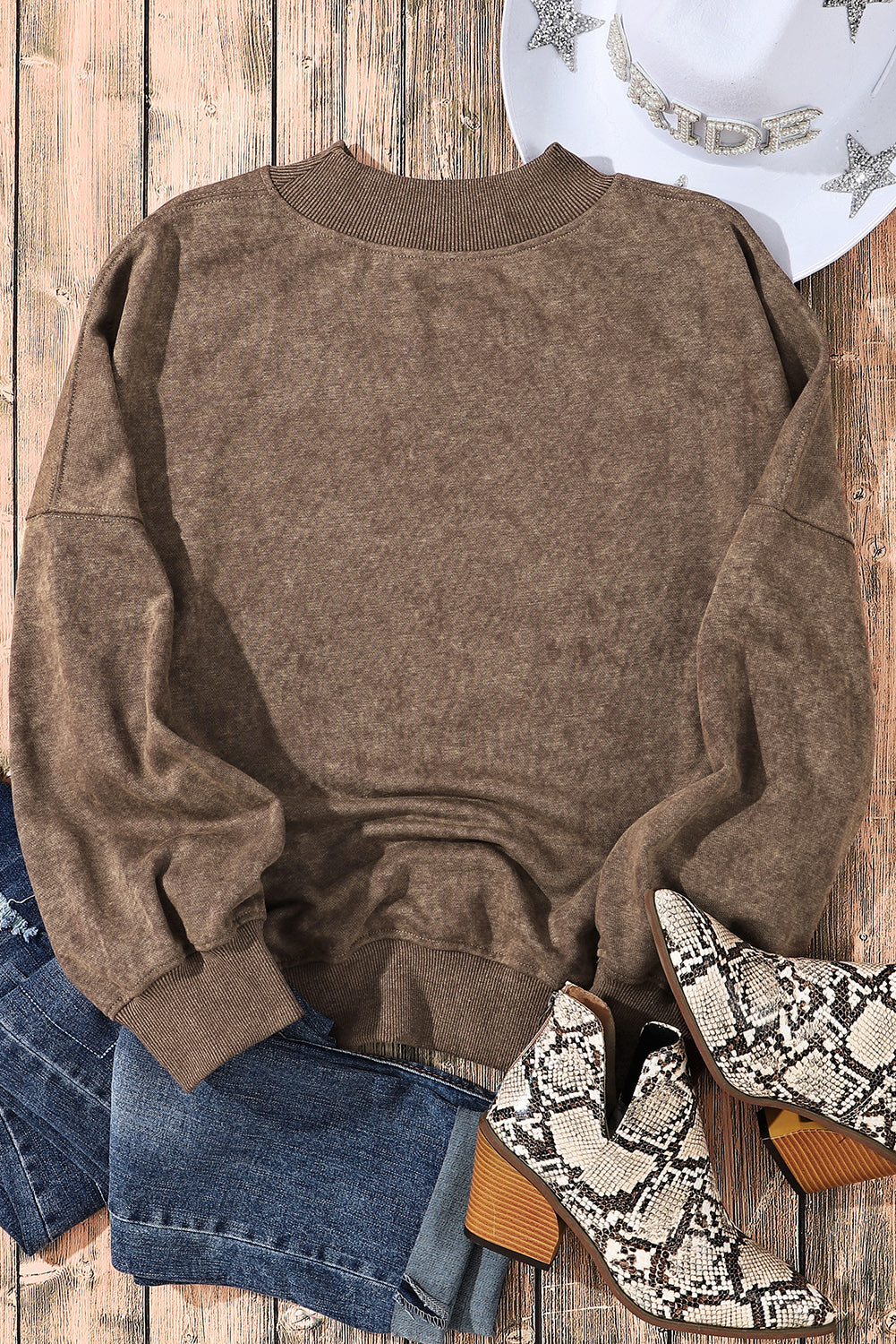 Brown Drop Shoulder Crew Neck Pullover Sweatshirt